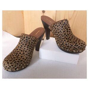 NINA Animal Print Cow Hair High Heel Clogs, Size 7 M